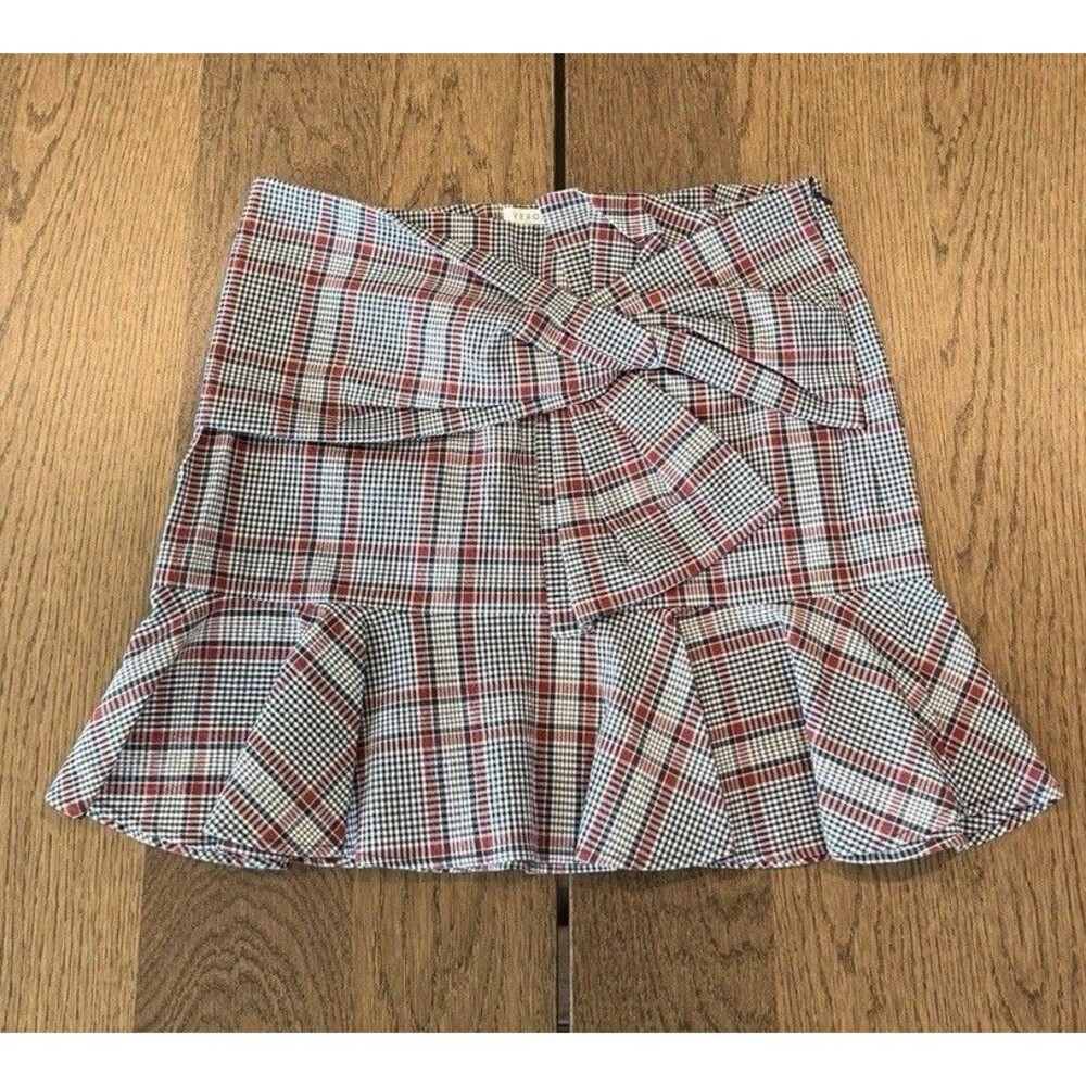 Veronica Beard Picnic Plaid Bow Mini Skirt Women’s Sz 10 Navy Red White Ruffled